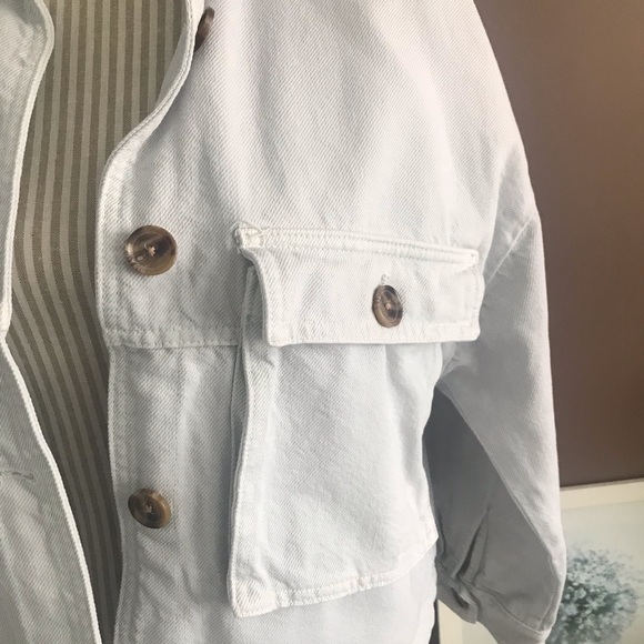 Zara Womens Solid Light Blue Crop Button Down Long Sleeve Jean Denim Jacket L - Picture 2 of 12
